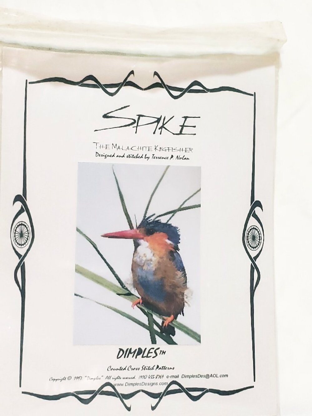 Spike The Malachite Kingfisher Bird Dimples Designs 1997 Cross Stitch Pattern